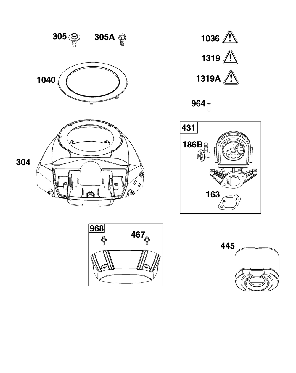 Blower Housing And Air Cleaner Group Diagram and Parts List for 44U677-0019-B5 400000 - 699999 Briggs and Stratton Engine